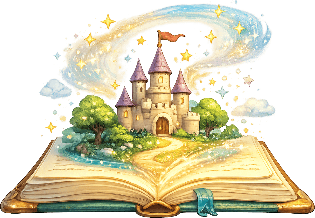The castle from their picture becomes a magical adventure, springing from the pages of an open storybook